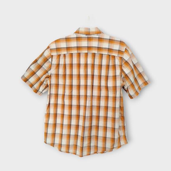Mens Carhartt Relaxed Fit Short Sleeve Button Down Orange Plaid Size Large - Picture 4 of 4